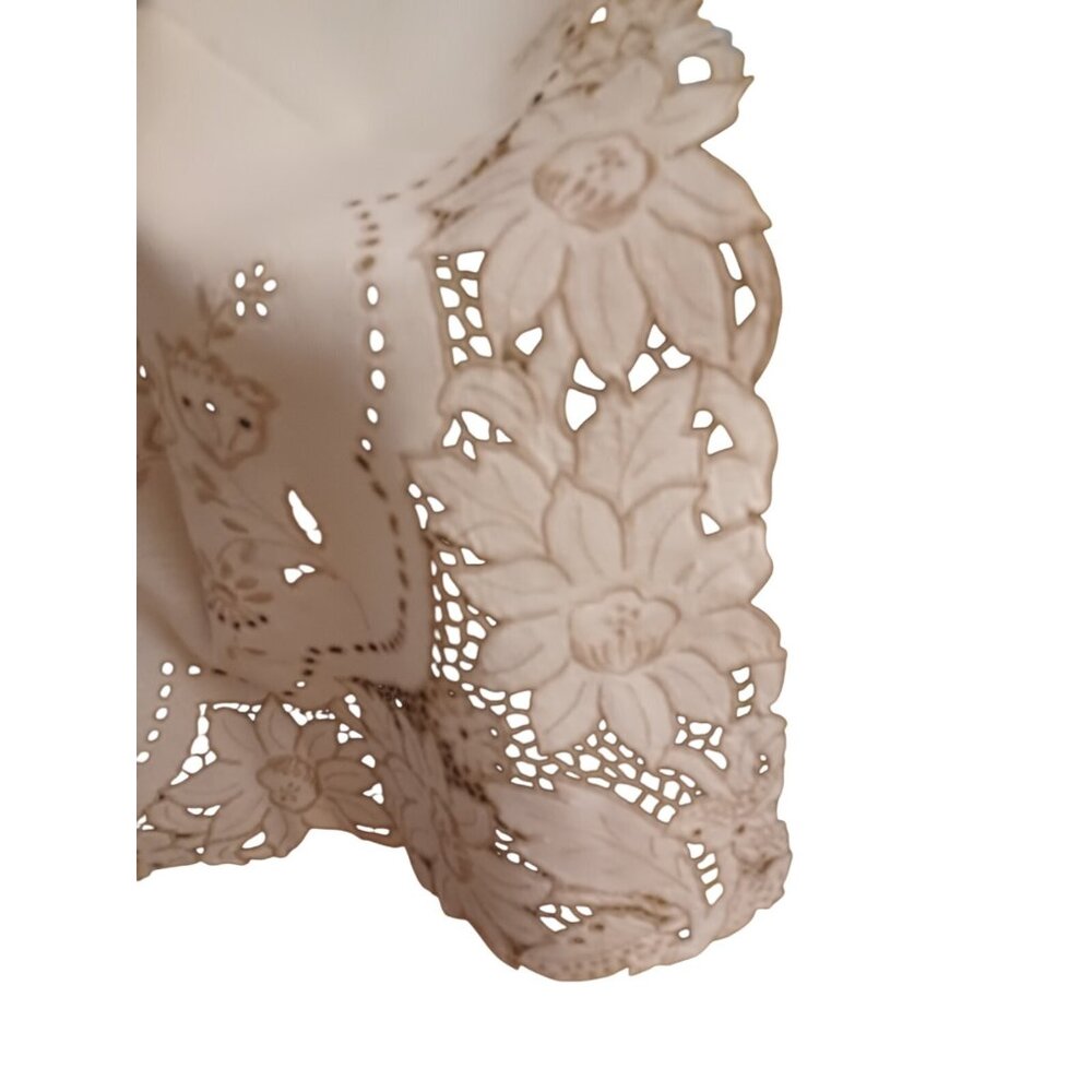 NOS Vintage Madeira Daisy Floral Cutwork Tablecloth Set With Delicate Embroidery - Picture 11 of 14